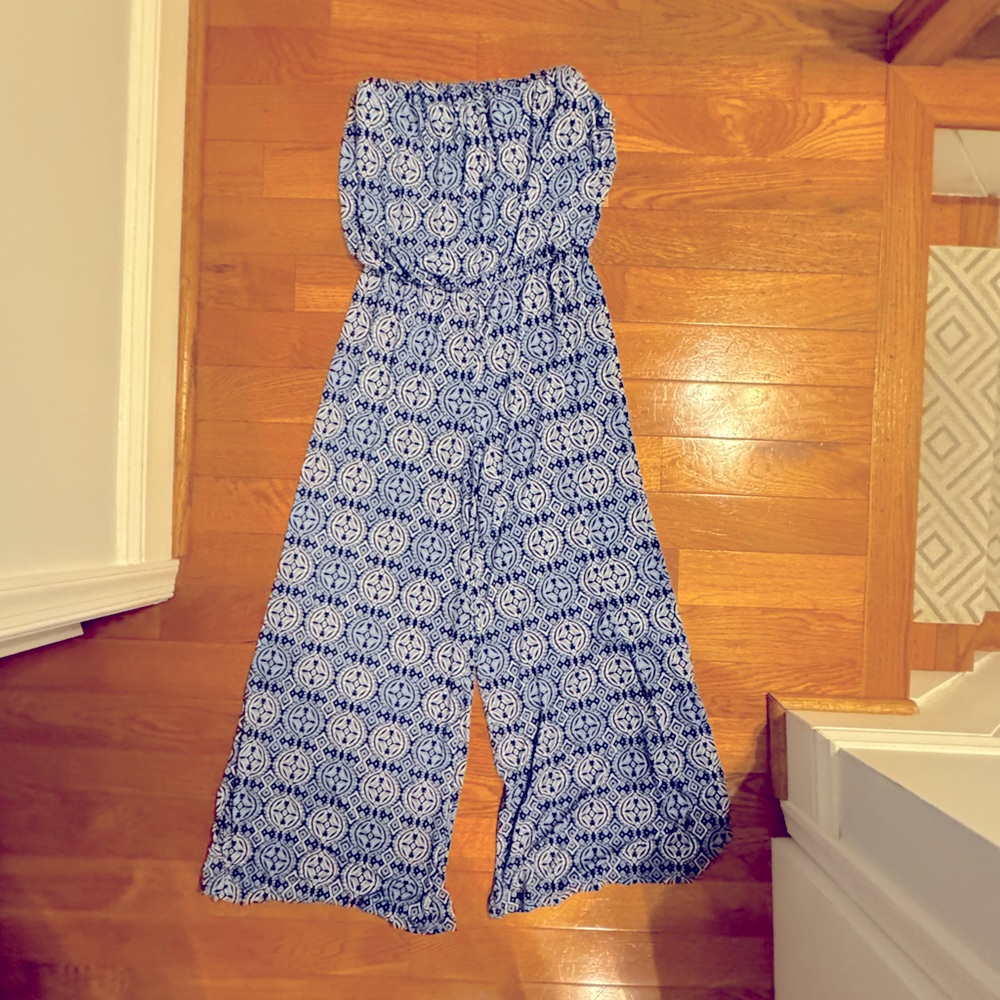 South Moon Under Blue Patterned Strapless Jumpsuit - Picture 5 of 6
